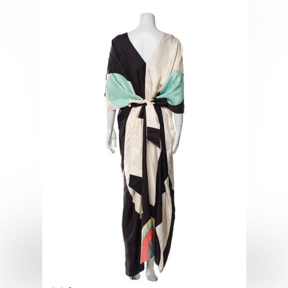 Louisa Parris Silk Abstract Color Block Oversized Long Dress or Kaftan One Size - Picture 1 of 3